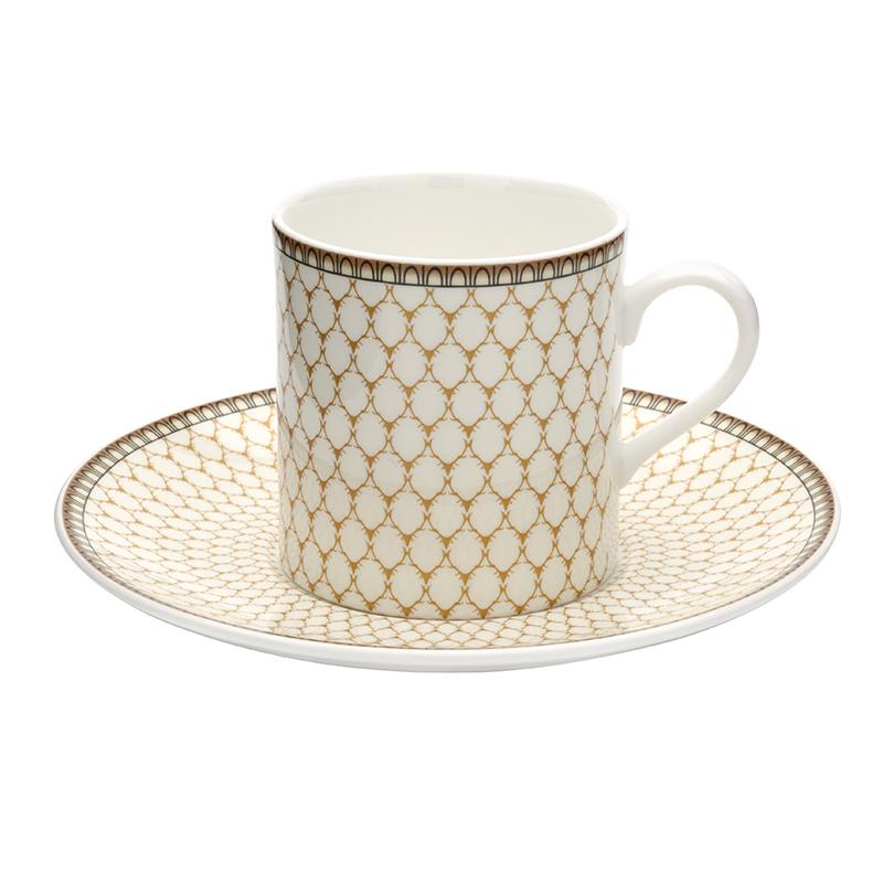 Halcyon Days Antler Trellis Coffee Cups and Saucers in Ivory, Set of 6-Coffee / Tea Set-Sterling-and-Burke