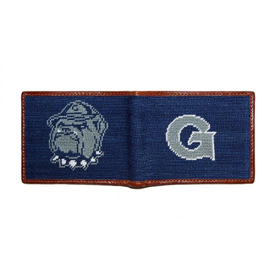 Needlepoint Collection | Georgetown University Needlepoint Bi-Fold Wallet | Hip Wallet | Hoya | Blue and Grey | Smathers and Branson-Wallet-Sterling-and-Burke