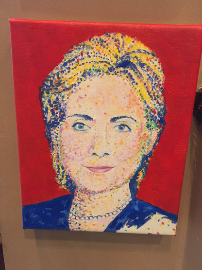 Art | Hillary Clinton Portrait | Giclee on Canvas by Sue Israel | 10" x 8"-Mixed Media-Sterling-and-Burke