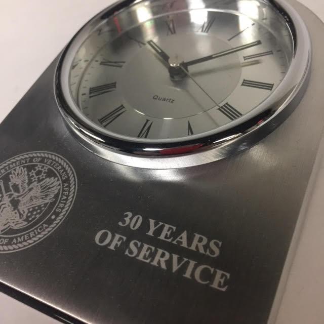 VA Service Award | 30 Years of Service | Silver Arch Clock | Sterling and Burke-Pewter-Sterling-and-Burke