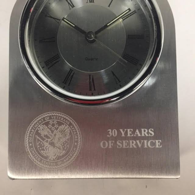 VA Service Award | 30 Years of Service | Silver Arch Clock | Sterling and Burke-Pewter-Sterling-and-Burke