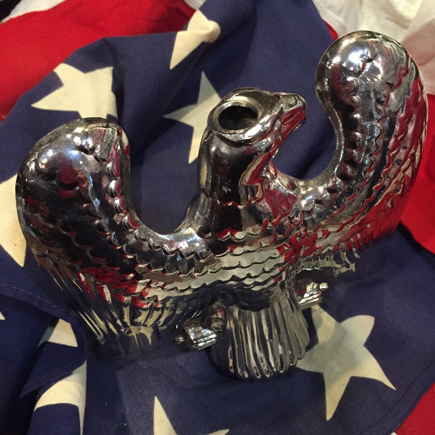 Patriotic Antique American Flag Eagle | Silver Plated Flag Topper | 7 " US Eagle | Business Gift-Antique Artifact-Sterling-and-Burke