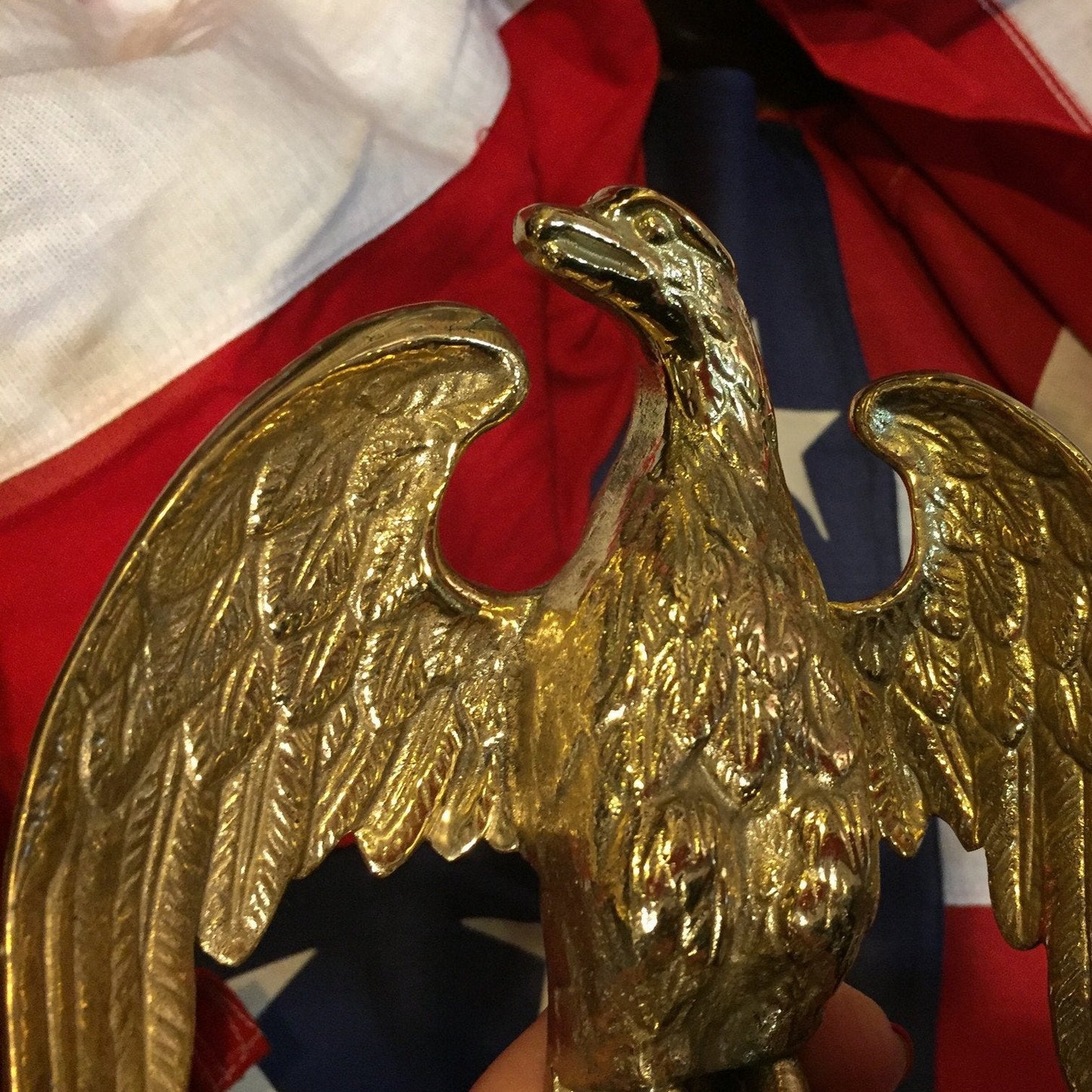 Patriotic Antique American Eagle Flag Topper | Polished Brass | US Eagle 6" | Business Gift-Antique Artifact-Sterling-and-Burke