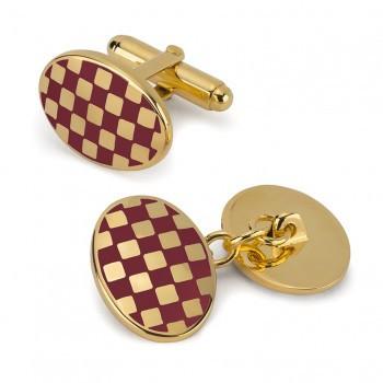 Oval Enamel Checkerboard Cufflinks | Red | Made in England-Enamel Cufflinks-Sterling-and-Burke