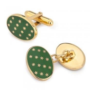 Star Cuff Links | Oval Enamel Star T-Bar Cufflinks | Green and Gold Stars | Benson and Clegg | Made in England-Enamel Cufflinks-Sterling-and-Burke