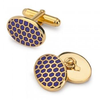 Oval Enamel Honeycomb T-Bar Cufflinks, Navy-Enamel Cufflinks-Sterling-and-Burke