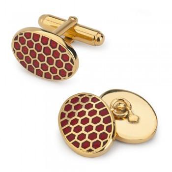 Oval Enamel Honeycomb T-Bar Cufflinks | Red | Made in England | Sterling and Burke-Enamel Cufflinks-Sterling-and-Burke