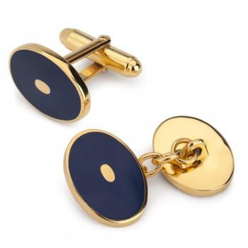 Oval Enamel Cufflinks with Gold Dot, Navy-Enamel Cufflinks-Sterling-and-Burke