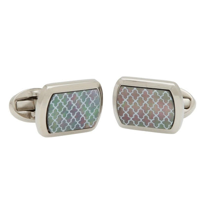 Halcyon Days Agama Cufflinks in Mother of Pearl and Palladium-Enamel Cufflinks-Sterling-and-Burke