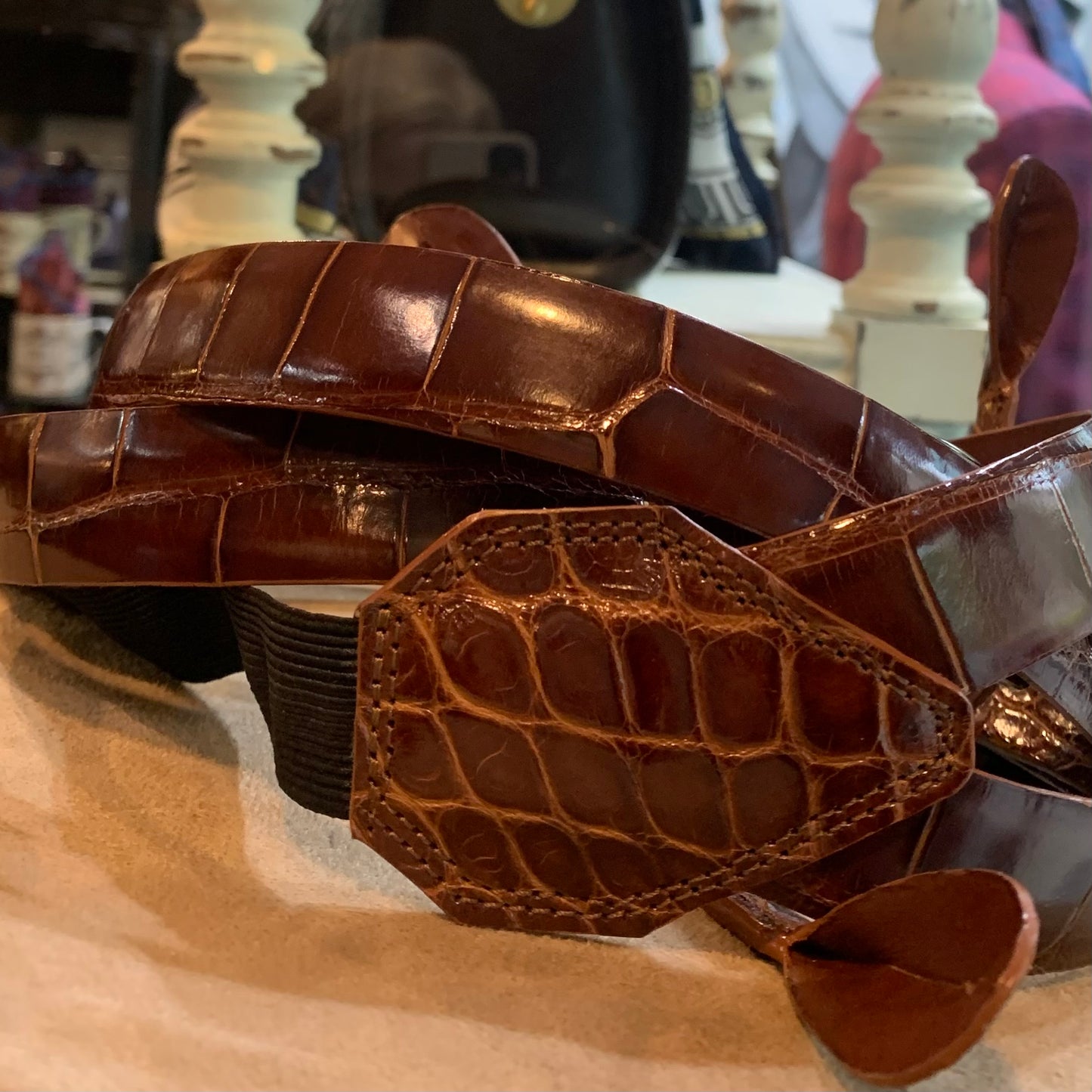 Peter Powchik Bespoke Production Alligator Braces | Cognac Alligator with Silver Fittings | Finest Quality American Alligator