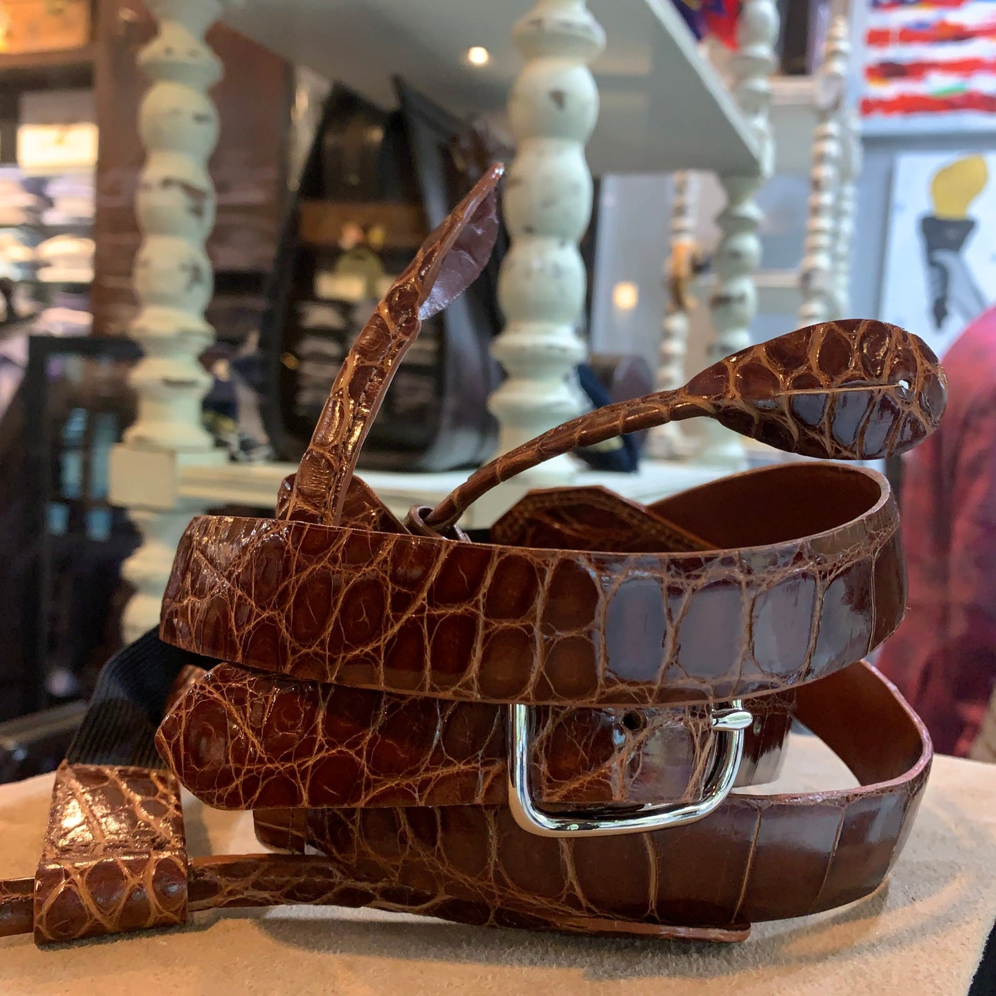 Peter Powchik Bespoke Production Alligator Braces | Cognac Alligator with Silver Fittings | Finest Quality American Alligator