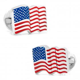 Waving American Flag Cufflinks | Sterling Silver | Enamel US Flag Cuff Links | Waving Flag-Cufflinks-Sterling-and-Burke