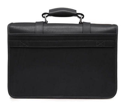 Garfield Leather Brief Case | Flap Over Computer Bag in Black Leather | Made in USA | Initials and Gift Wrap | Korchmar Leather |