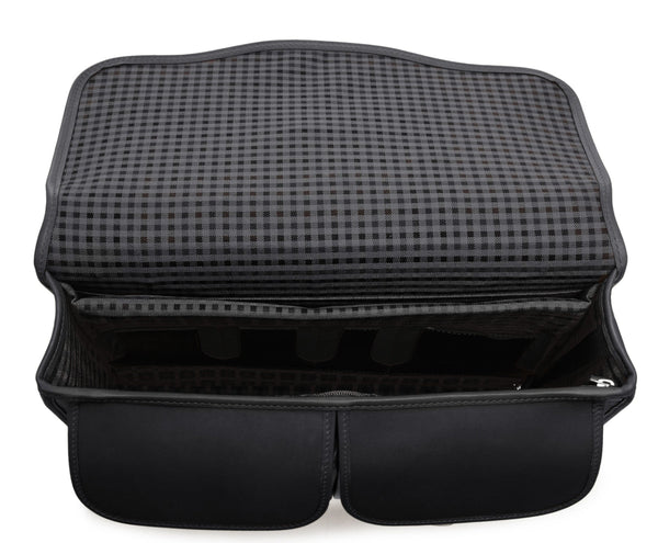Garfield Leather Brief Case | Flap Over Computer Bag in Black Leather | Made in USA | Initials and Gift Wrap | Korchmar Leather |