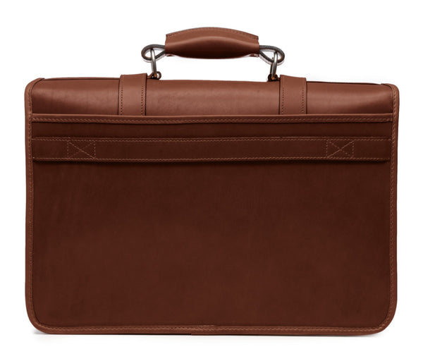 Garfield Leather Brief Case | Flap Over Computer Bag in Brown Leather | Made in USA | Initials and Gift Wrap | Korchmar Leather |