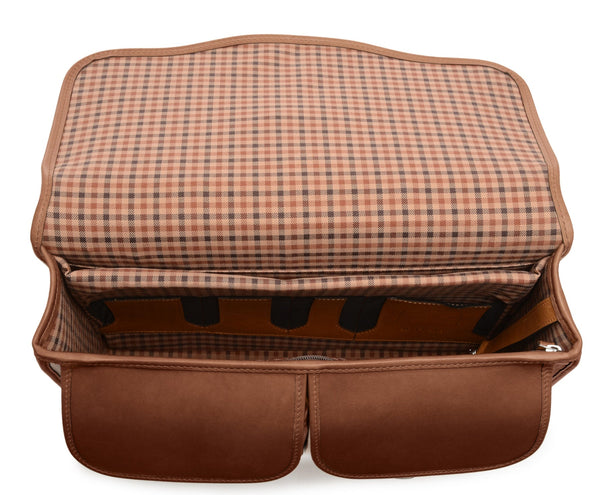 Garfield Leather Brief Case | Flap Over Computer Bag in Brown Leather | Made in USA | Initials and Gift Wrap | Korchmar Leather |