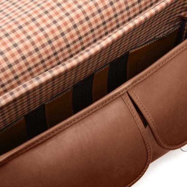 Garfield Leather Brief Case | Flap Over Computer Bag in Brown Leather | Made in USA | Initials and Gift Wrap | Korchmar Leather |