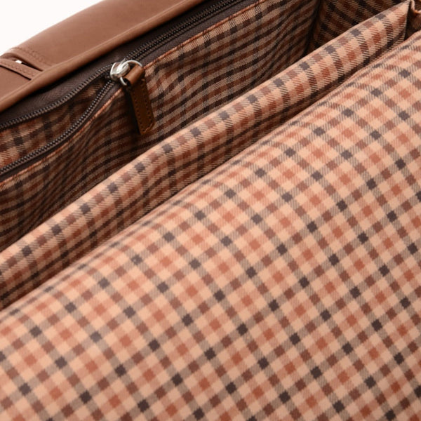 Garfield Leather Brief Case | Flap Over Computer Bag in Tan Leather | Made in USA | Initials and Gift Wrap | Korchmar Leather |