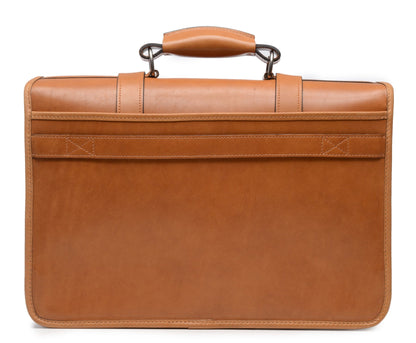Garfield Leather Brief Case | Flap Over Computer Bag in Black Leather | Made in USA | Initials and Gift Wrap | Korchmar Leather |