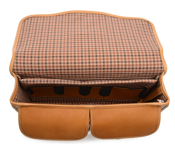 Garfield Leather Brief Case | Flap Over Computer Bag in Tan Leather | Made in USA | Initials and Gift Wrap | Korchmar Leather |