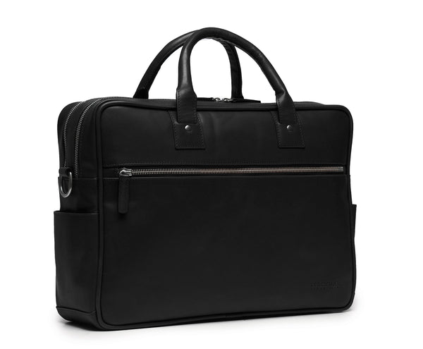 Redford Leather Brief Bag | 16" Zipper Briefcase | Made in USA | Initials Available | Korchmar Leather | Black with Nickle Zipper