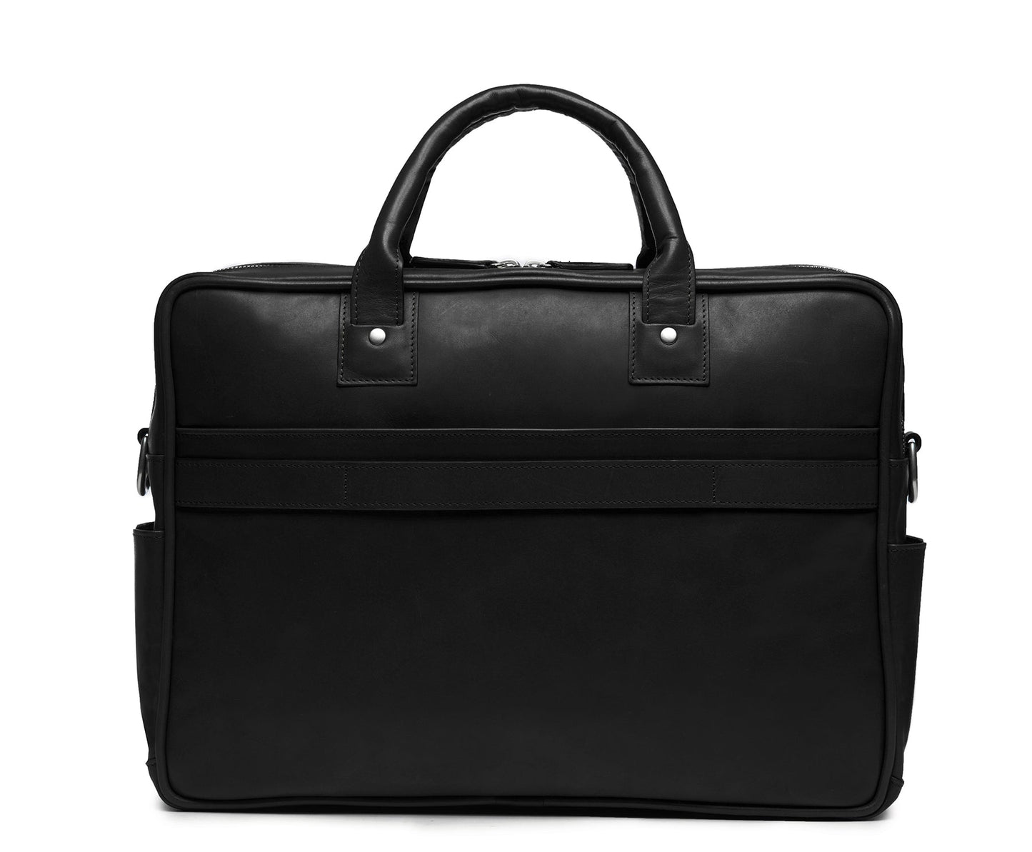 Redford Leather Brief Bag | 16" Zipper Briefcase | Made in USA | Initials Available | Korchmar Leather | Black with Nickle Zipper