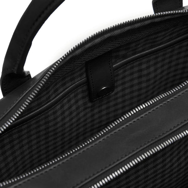 Redford Leather Brief Bag | 16" Zipper Briefcase | Made in USA | Initials Available | Korchmar Leather | Black with Nickle Zipper