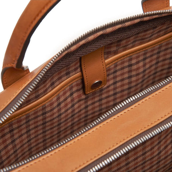 Redford Leather Brief Bag | 16" Zipper Briefcase | Made in USA | Initials Available | Korchmar Leather | Brown Leather with Nickle Zippers
