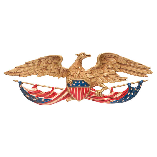 Reproduction Patriotic American Eagle Flag | Wall Plaque | Gold Plated | US Flags and Eagle Art Sculpture | 24" | Gallery at Studio Burke Ltd, Washington, DC