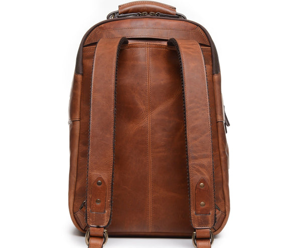 Lewis Classic 16" Leather Backpack | Classic Chestnut Brown Leather Backpack  | Made in USA | Korchmar