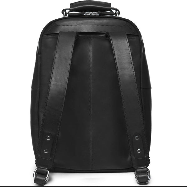 Lewis Classic 16" Leather Backpack | Black Leather Backpack | Nickle Zippers | Made in USA | Korchmar