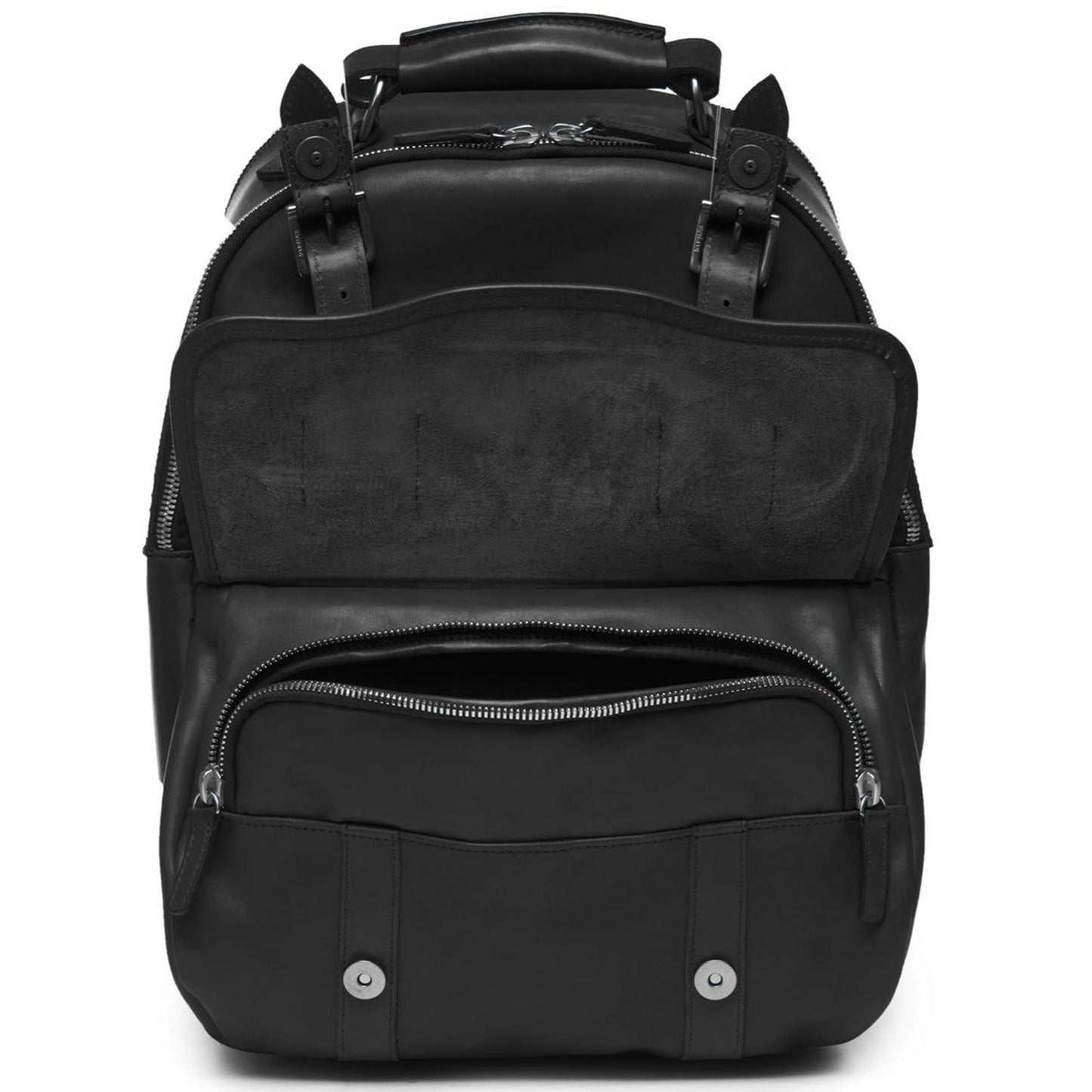 Lewis Classic 16" Leather Backpack | Black Leather Backpack | Nickle Zippers | Made in USA | Korchmar