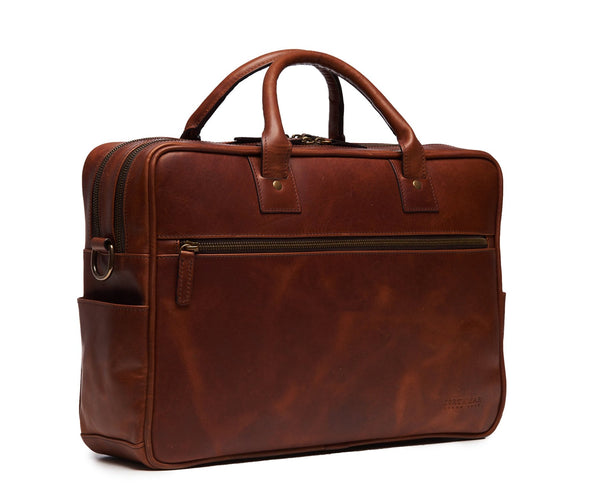 Redford Leather Brief Bag | 16" Zipper Briefcase | Made in USA | Initials Available | Korchmar Leather | Traditional Brown