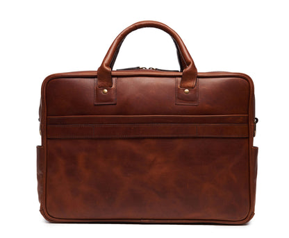 Redford Leather Brief Bag | 16" Zipper Briefcase | Made in USA | Initials Available | Korchmar Leather | Traditional Brown