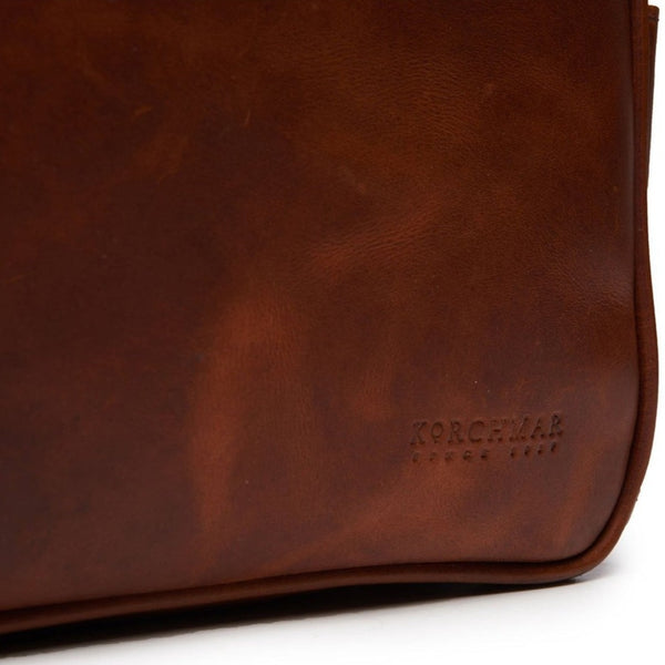 Redford Leather Brief Bag | 16" Zipper Briefcase | Made in USA | Initials Available | Korchmar Leather | Traditional Brown