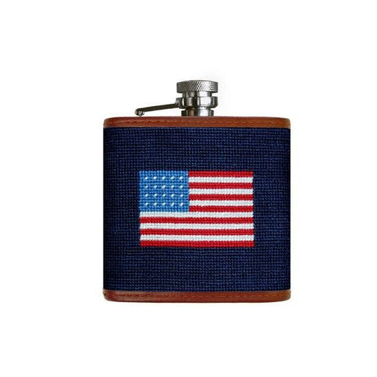 Needlepoint Collection | American Flag Needlepoint Flask | US Flag Flask | Captive Top | Dark Navy | Smathers and Branson-Flask-Sterling-and-Burke