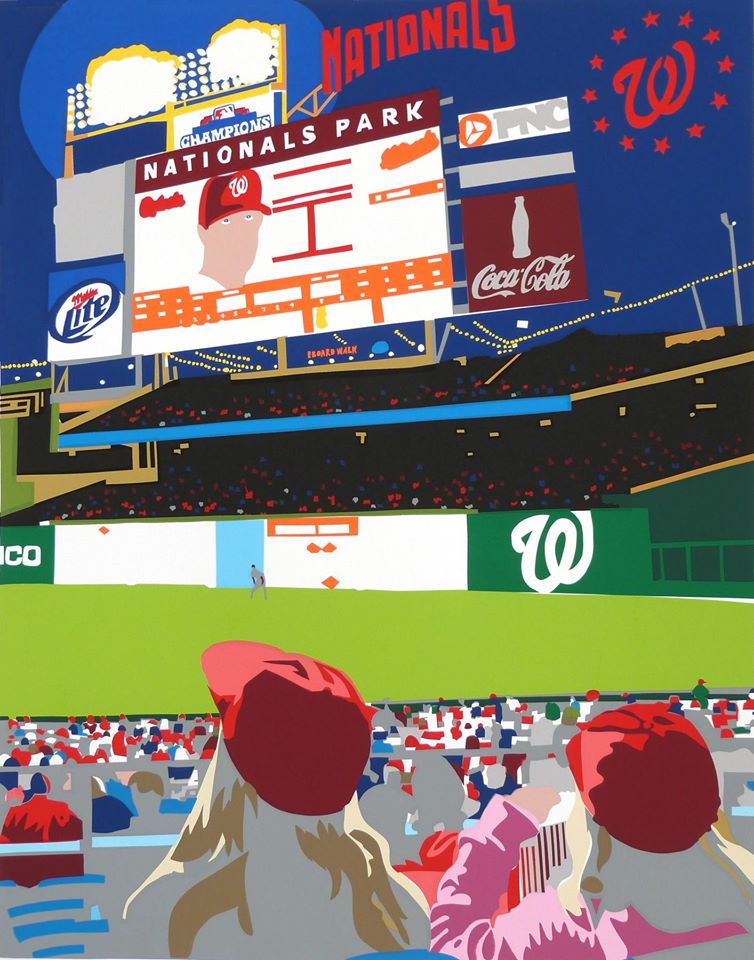 Framed Washington Nationals Baseball | Nats Baseball | Bright, Modern, Contemporary Art | Joseph Craig English | 13 by 16 Inches