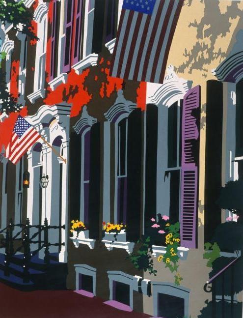 Framed Washington Street | Town Homes in Washington | Art by Joseph Craig English | 13 by 16 inches-Giclee Print-Sterling-and-Burke