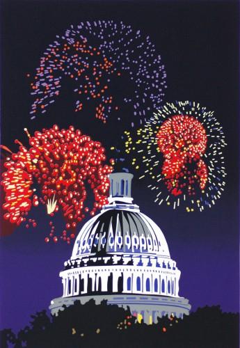 Framed Capitol Fireworks | Capitol Dome Giclee by Joseph Craig English | 13 by 16 Inches-Giclee Print-Sterling-and-Burke