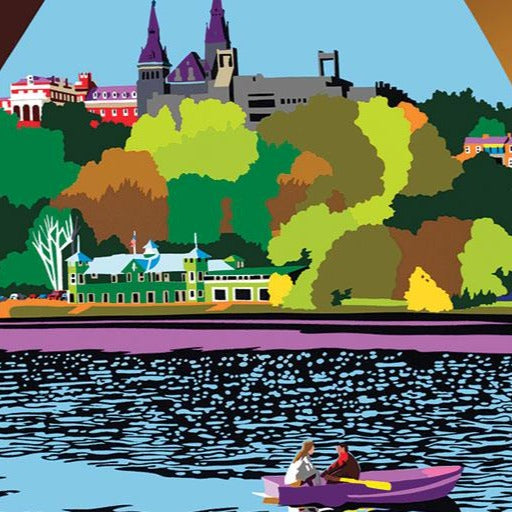 Georgetown Univ | Georgetown University | Georgetown View from the Potomac River | Artist Joseph Craig English | 11 by 14 Inches-Giclee Print-Sterling-and-Burke