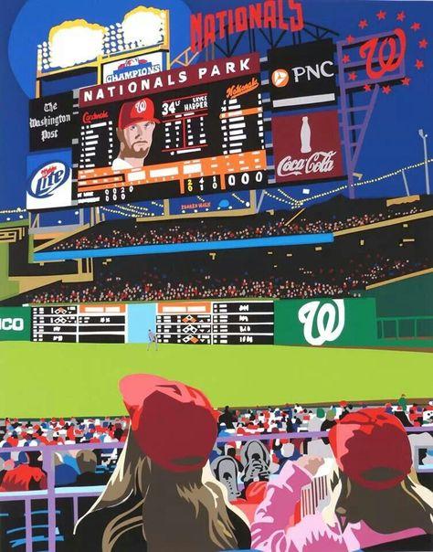 Framed Washington Nationals Baseball | Nats Baseball | Bright, Modern, Contemporary Art | Joseph Craig English | 13 by 16 Inches-Giclee Print-Sterling-and-Burke
