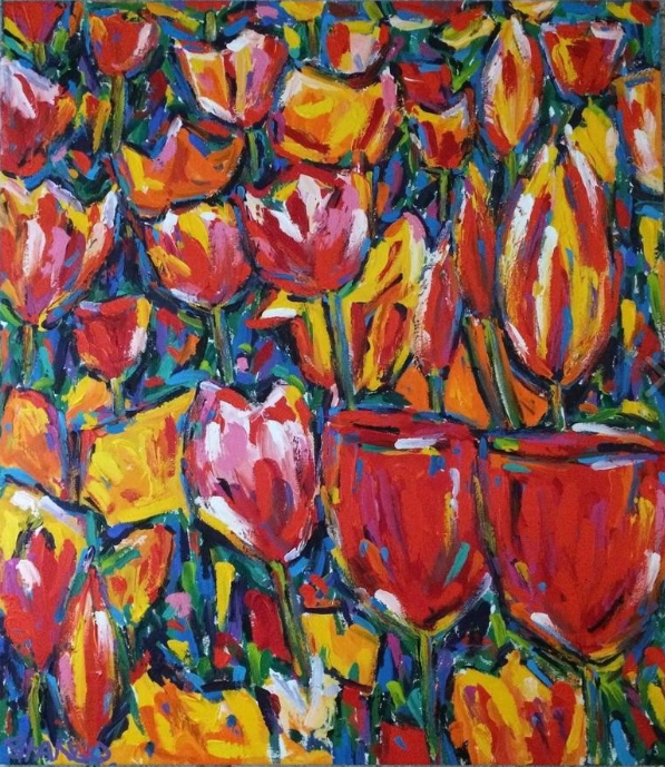 John Stango | Field of Tulips Painting | Washington Monument | Tulip Garden | Commissions Avail | Large Abstract | Gallery at Studio Burke Ltd - Washington, DC