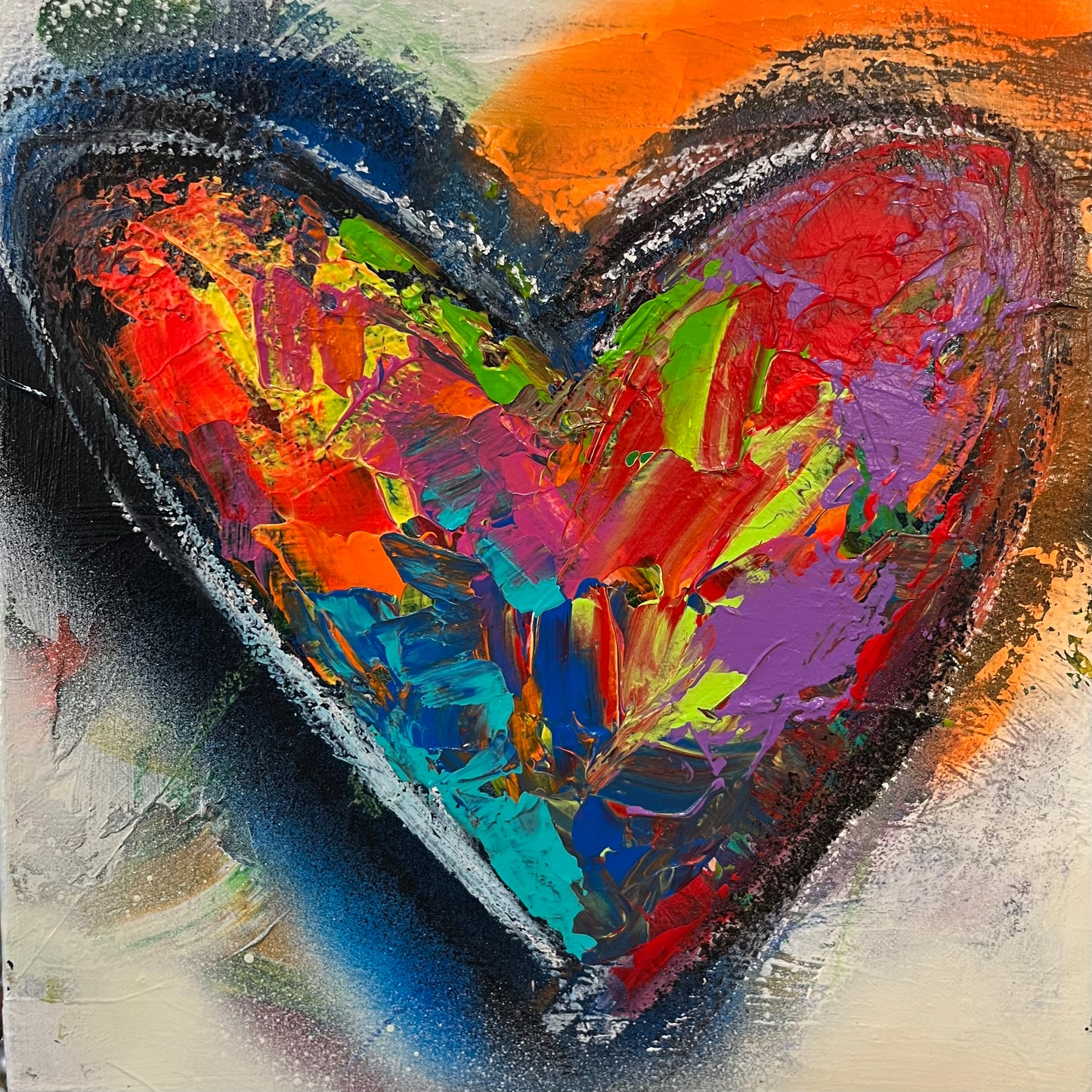 Art | MY LOVE, LOVE, LOVE Heart | Acrylic on Gallery Canvas by Washington, DC Artist, Fabiano Amin | 11" x 14"