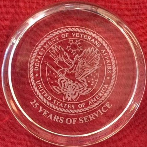 VA Service Award | 20 Years of Service | Round Lead Crystal Paperweight | Sterling and Burke-Crystal-Sterling-and-Burke