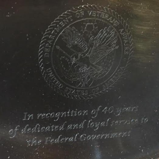 VA Service Award | 40 Years of Service | Engraved Oval Tray with Stand | Sterling and Burke-Pewter-Sterling-and-Burke