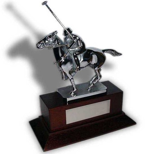 Award, Sculpture, Paperweight Hood Ornament | POLO Player on Horse | Car Mascot | 4.5 by 5 Inches | Made in England