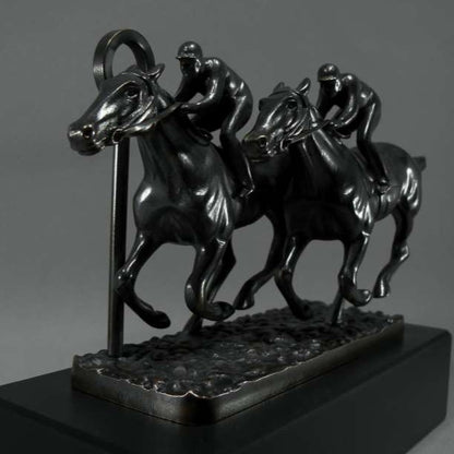 Award Trophy | Hood Ornament Mascot, Model | RACEHORSE with JOCKEY | 4 by 6 Inches | Made in England