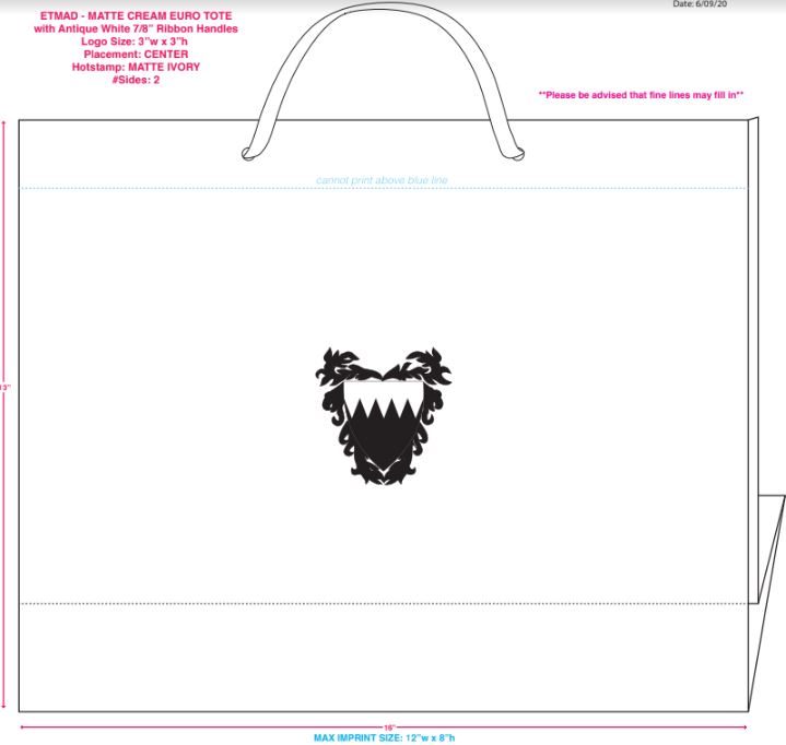 Embassy of Bahrain | 400 Gift Bags | Large Horizontal Bag | Matte Ivory Bag, Ivory Hot Stamp Seal on Front and Back, Ivory Handles | Studio Burke DC
