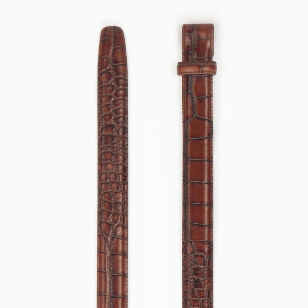 Alligator Embossed Leather 1 Inch Belt Strap, Chestnut-Belt Strap-Sterling-and-Burke