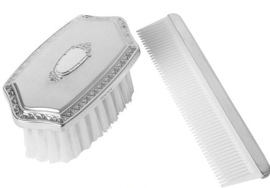 Baby Brush | Pewter | Baby Boy's Embossed Brush and Comb Set | Engraved | Made in USA | Studio Burke DC